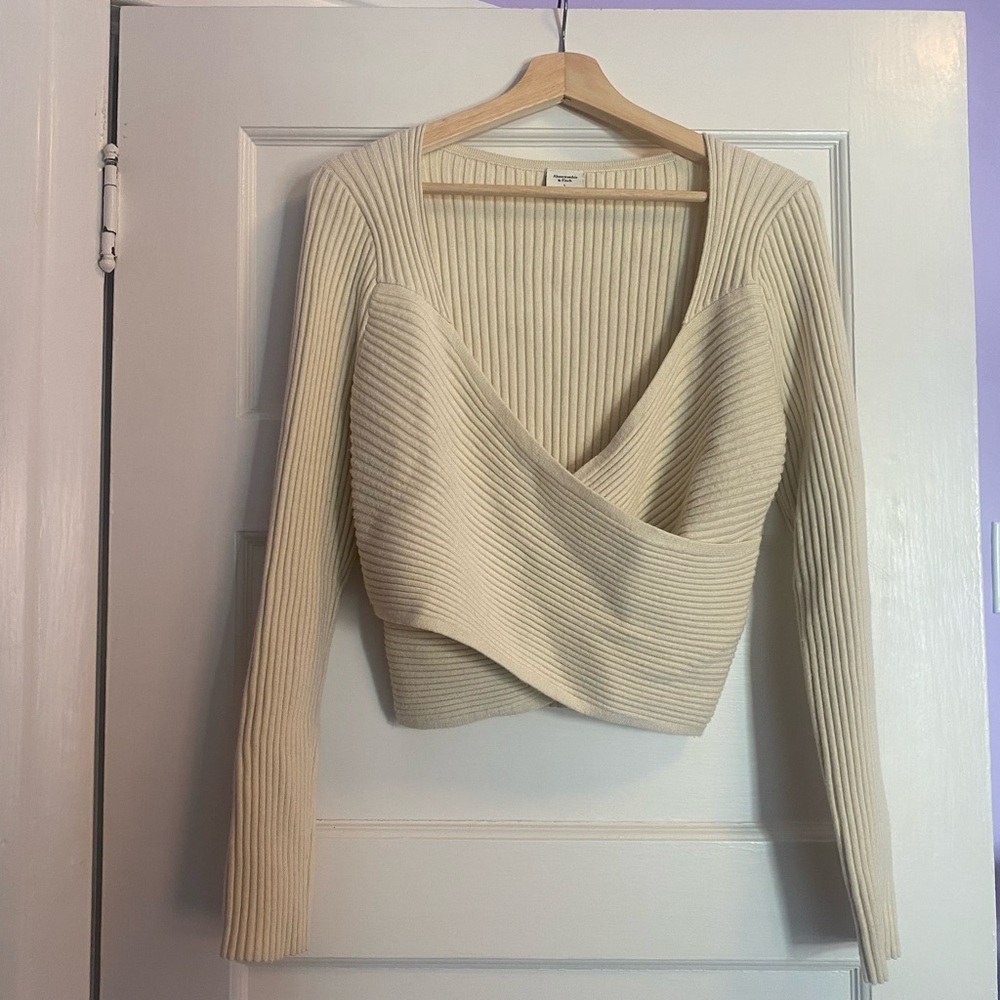 Abercrombie Luxeloft slim wrap sweater in cream